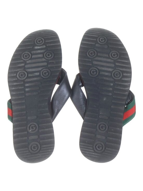 Gucci Guccissima Sherry Web Line Flat Leather Sandals Shoes Black main image 6